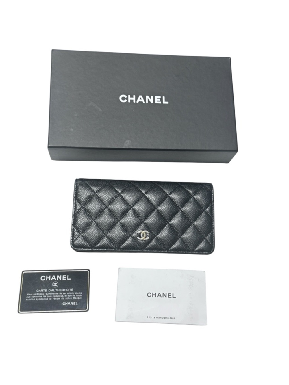 Chanel Black Yen Quilted Caviar leather Bifold Long Wallet
